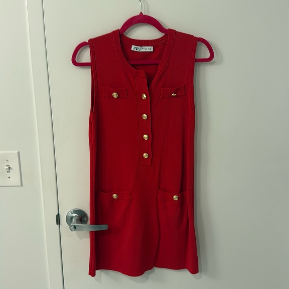 Zara Mini Red Dress with Gold Buttons